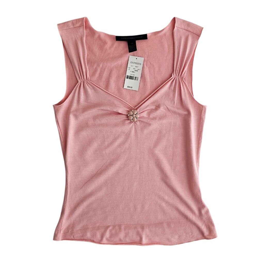 Express Vintage Sleeveless Top with Embellished Brooch  | NWT | XS | Pink Blush